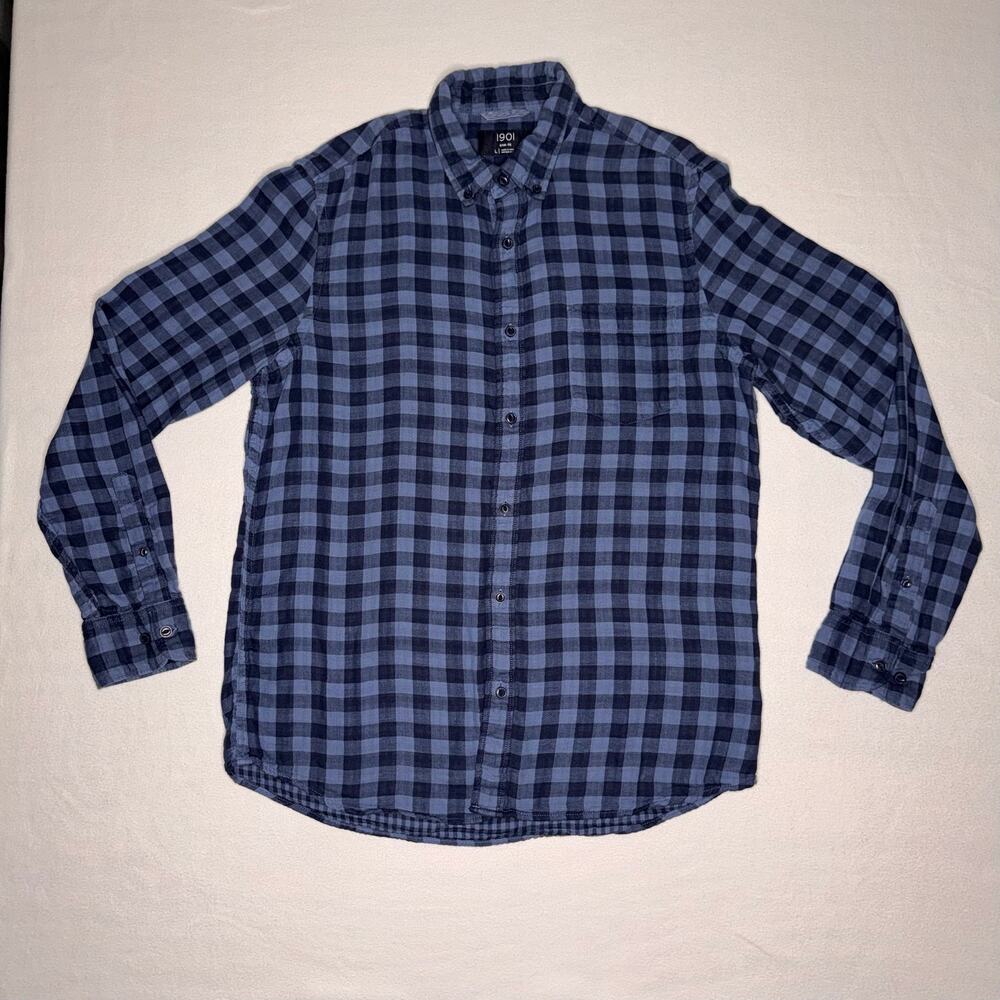 Blue Larger Gingham 1901 Trim Fit Button Down Shirt